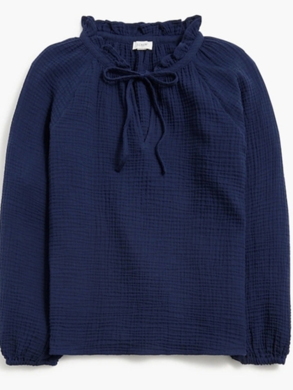 J. Crew Navy Ruffle Tie-Neck Tunic Top - Picture 2 of 7